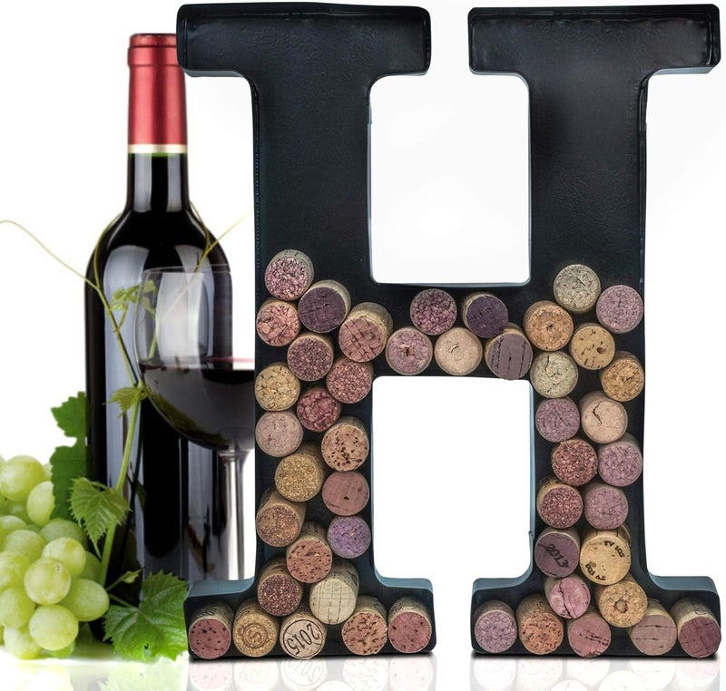 Made Easy Kit Metal Letter Wine Cork Keepsake Saver & Holder Monogram w/Free Wall Mount Kit A-Z (Letter H, Large) - Image 1